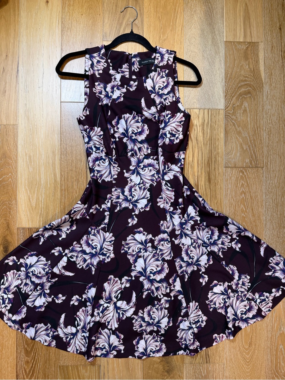 Ivanka Trump Sleeveless Floral Fit-and-Flare Dress in Plum and White Floral